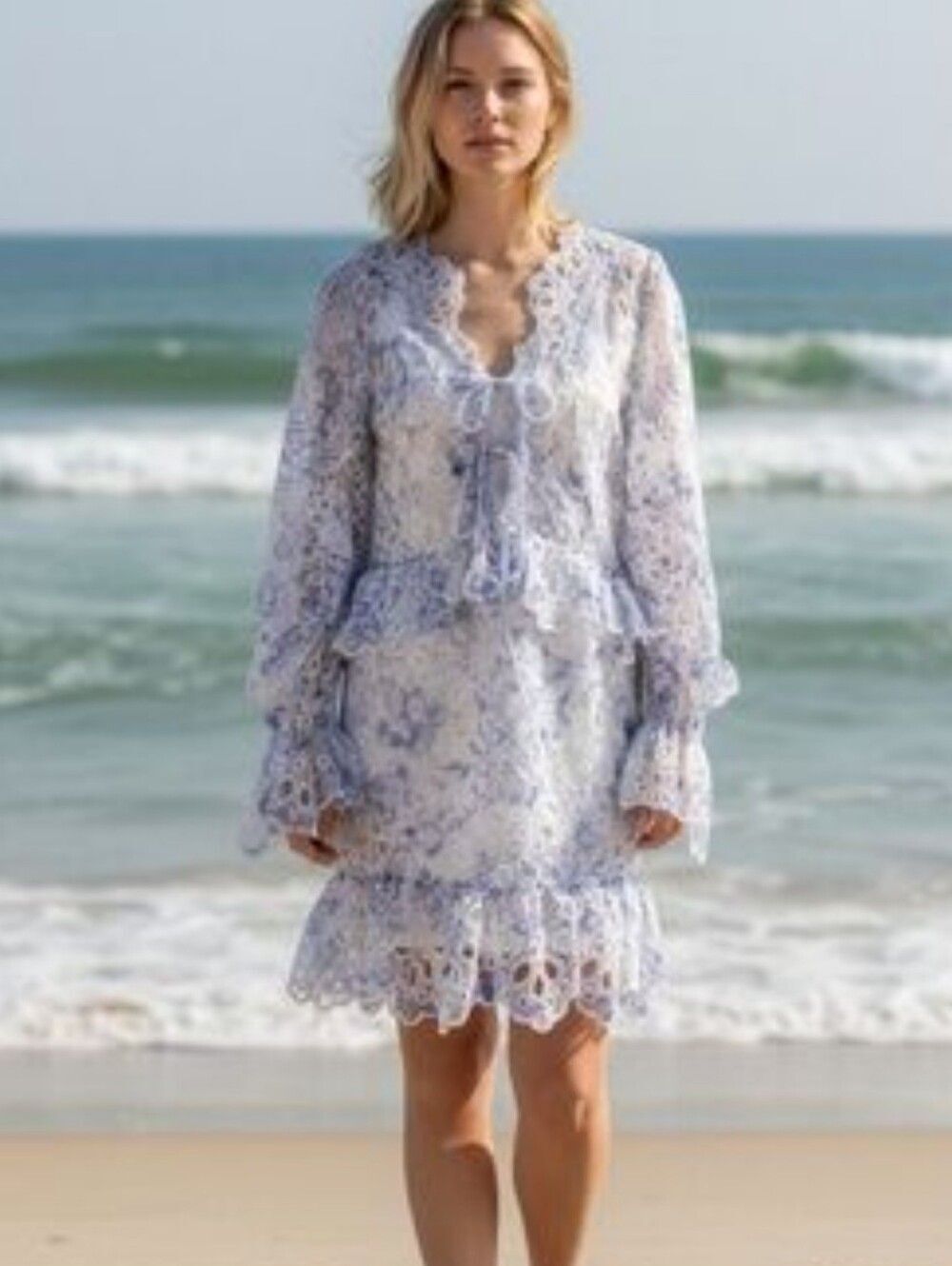 House of Harlow 1960 Blue White Floral Eyelet Minidress Women’s Sz Large NWT
